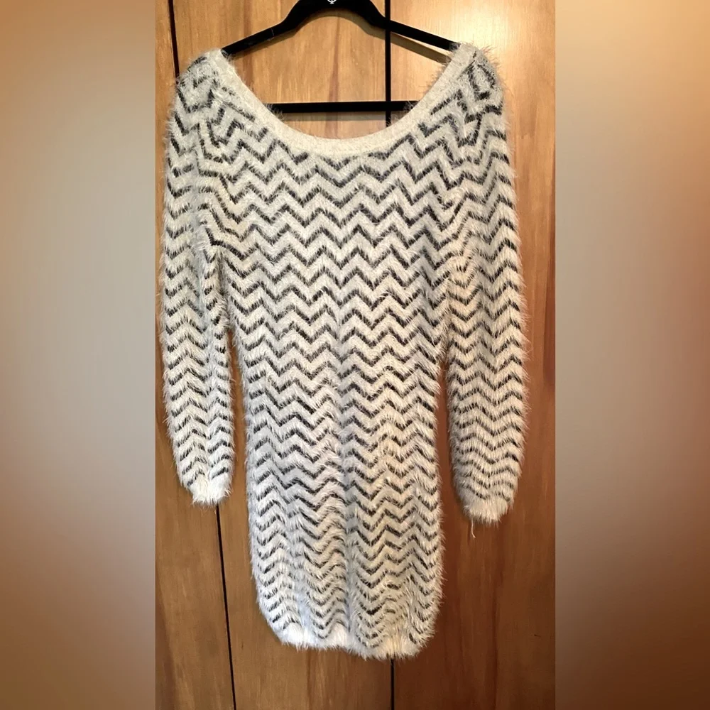 Charlotte Russe,fuzzy sweater dress, black and white. - Picture 3 of 4